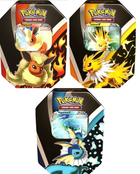 Pokemon TCG: Eevee Evolutions Jolteon V, Flareon V & Vaporeon V Set of 3 Tins